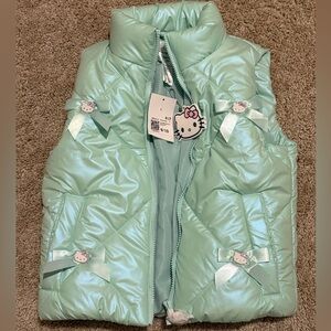 Hello Kitty x Forever 21 Mint Green Puffer Vest Girls 9/10 NWT